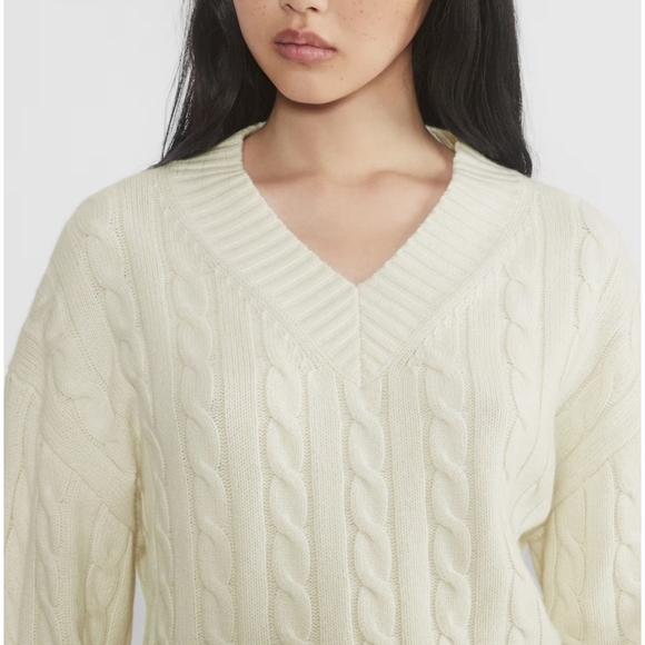 SUNDAY BEST Peggy V Neck Sweater Whisper White Cable Knit Wool S Small Aritzia - Picture 1 of 13